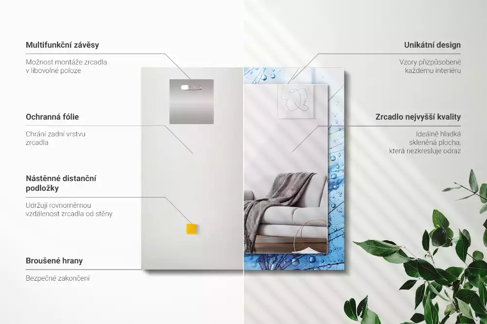 Obdélníkové dekorační zrcadlo Kapky na pampelišky