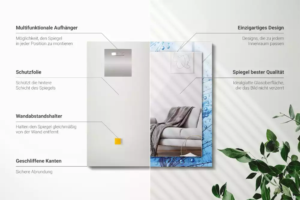 Obdélníkové dekorační zrcadlo Kapky na pampelišky