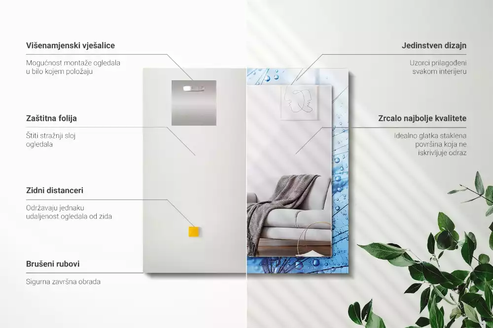 Obdélníkové dekorační zrcadlo Kapky na pampelišky