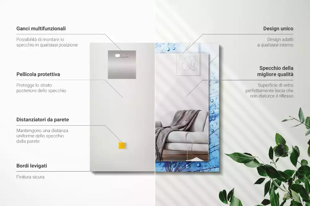 Obdélníkové dekorační zrcadlo Kapky na pampelišky