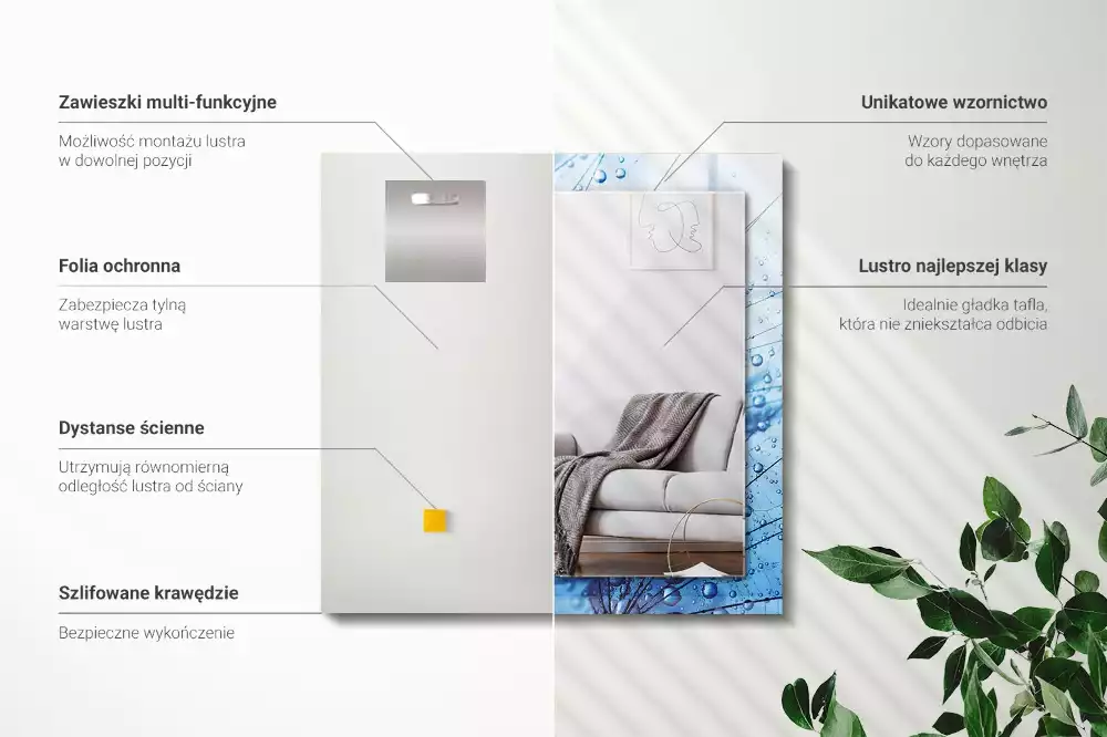 Obdélníkové dekorační zrcadlo Kapky na pampelišky