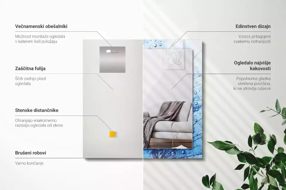 Obdélníkové dekorační zrcadlo Kapky na pampelišky