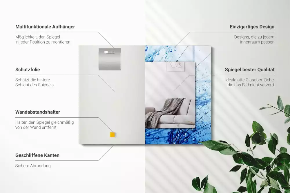 Obdélníkové dekorační zrcadlo Kapky na pampelišky