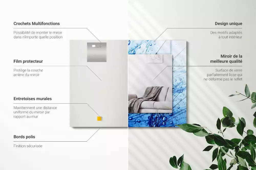 Obdélníkové dekorační zrcadlo Kapky na pampelišky