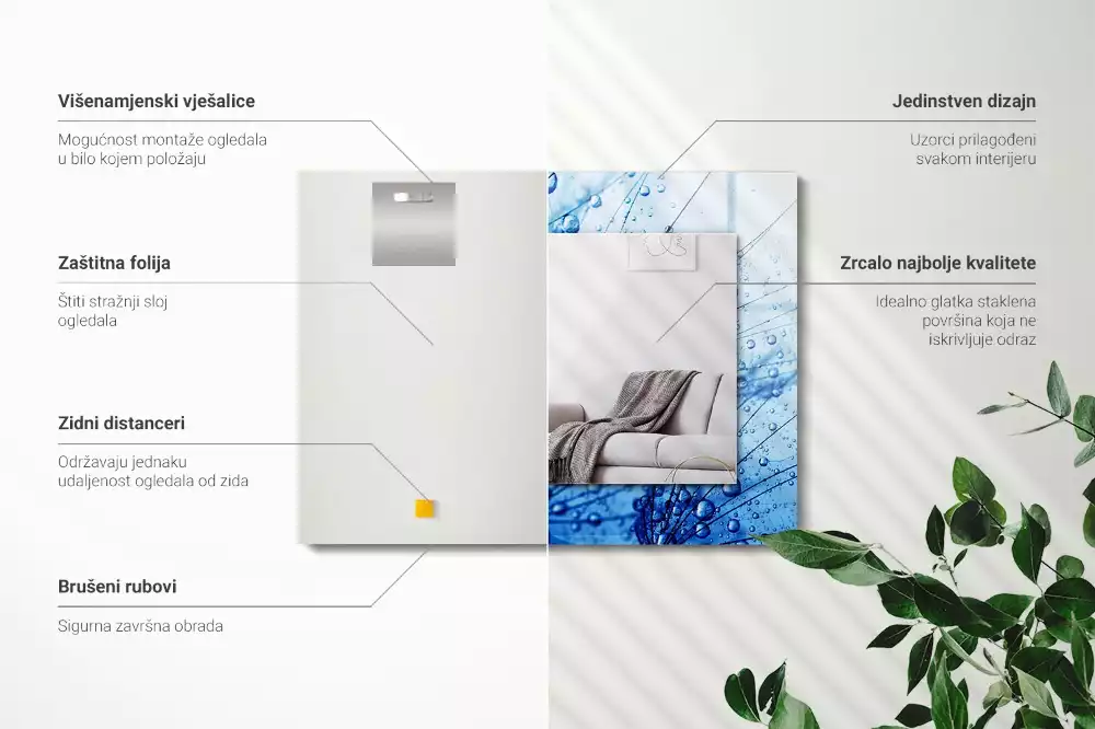 Obdélníkové dekorační zrcadlo Kapky na pampelišky