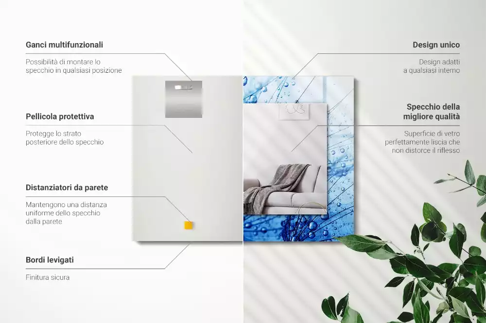 Obdélníkové dekorační zrcadlo Kapky na pampelišky