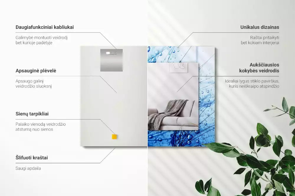 Obdélníkové dekorační zrcadlo Kapky na pampelišky