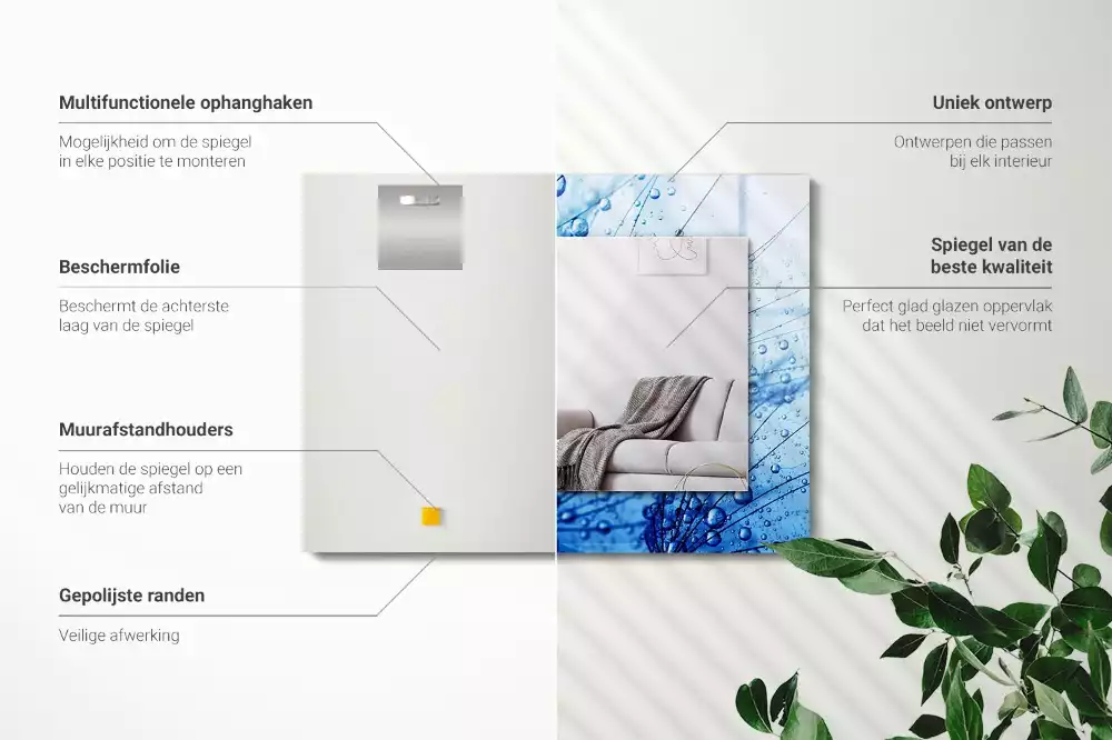 Obdélníkové dekorační zrcadlo Kapky na pampelišky