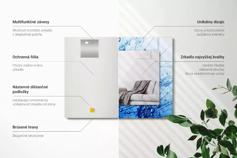 Obdélníkové dekorační zrcadlo Kapky na pampelišky