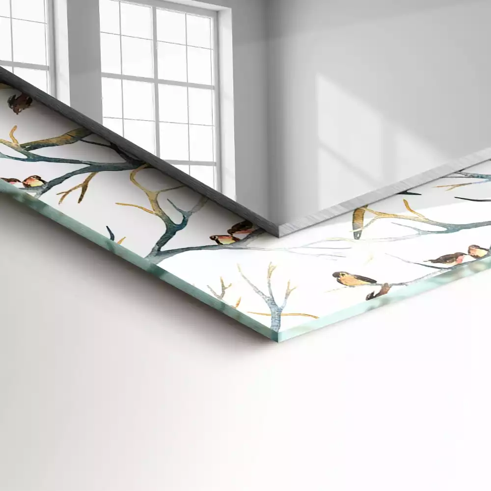 Obdélníkové dekorační zrcadlo Ptáci na větvích