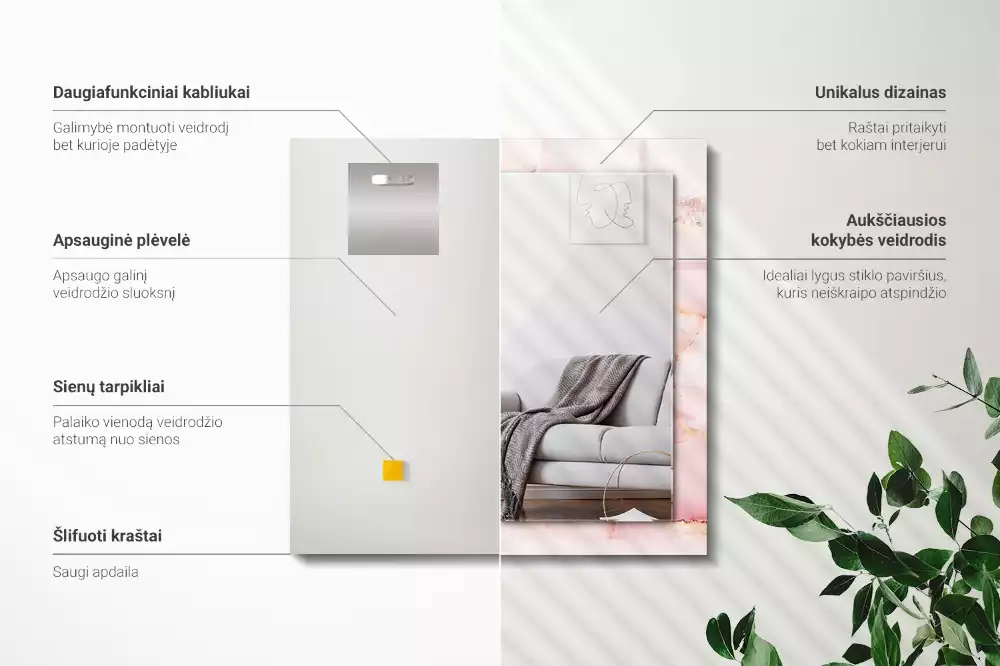 Obdélníkové dekorační zrcadlo Vzor růžového mramoru