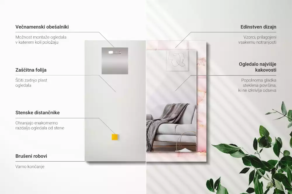 Obdélníkové dekorační zrcadlo Vzor růžového mramoru