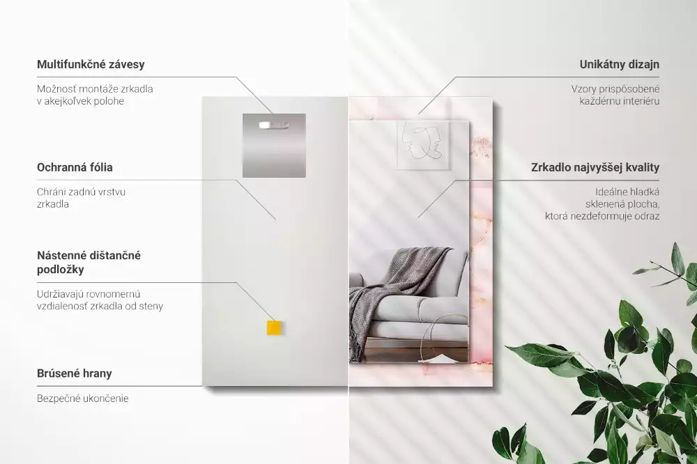 Obdélníkové dekorační zrcadlo Vzor růžového mramoru