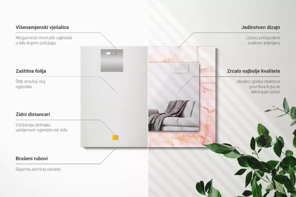Obdélníkové dekorační zrcadlo Vzor růžového mramoru