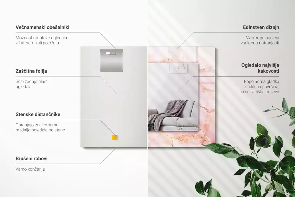 Obdélníkové dekorační zrcadlo Vzor růžového mramoru