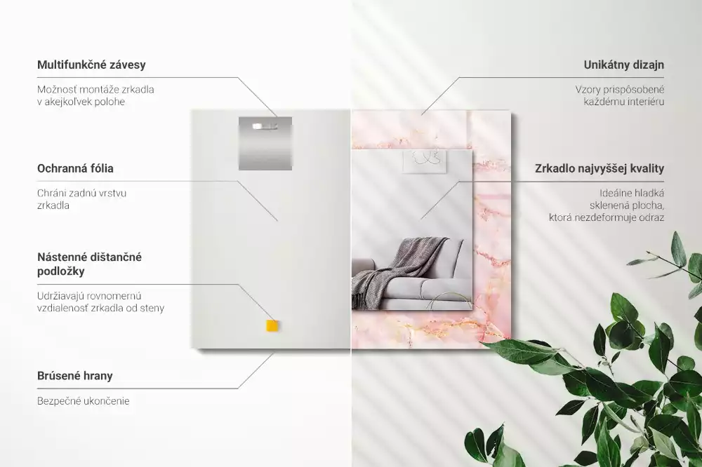 Obdélníkové dekorační zrcadlo Vzor růžového mramoru