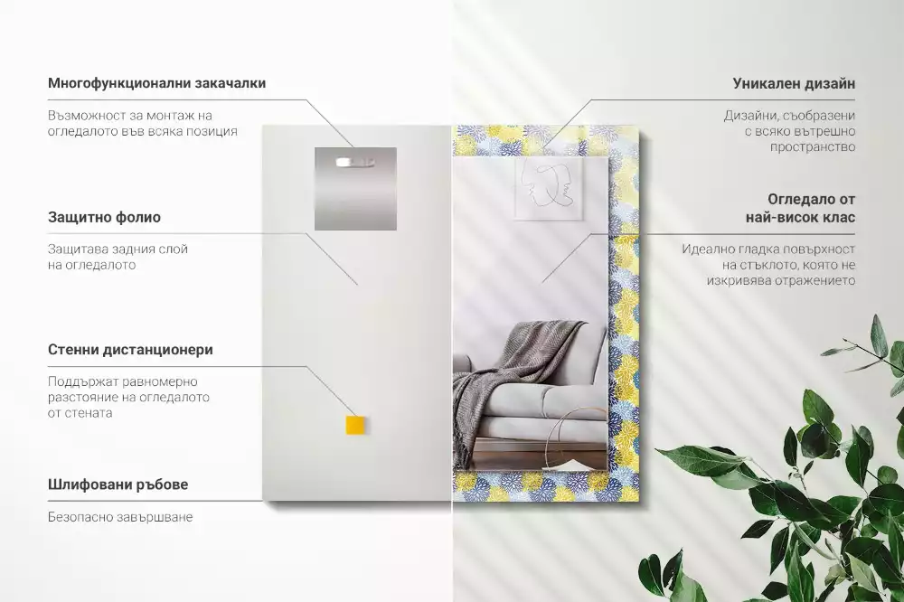 Obdélníkové dekorační zrcadlo Barevný květinový vzor