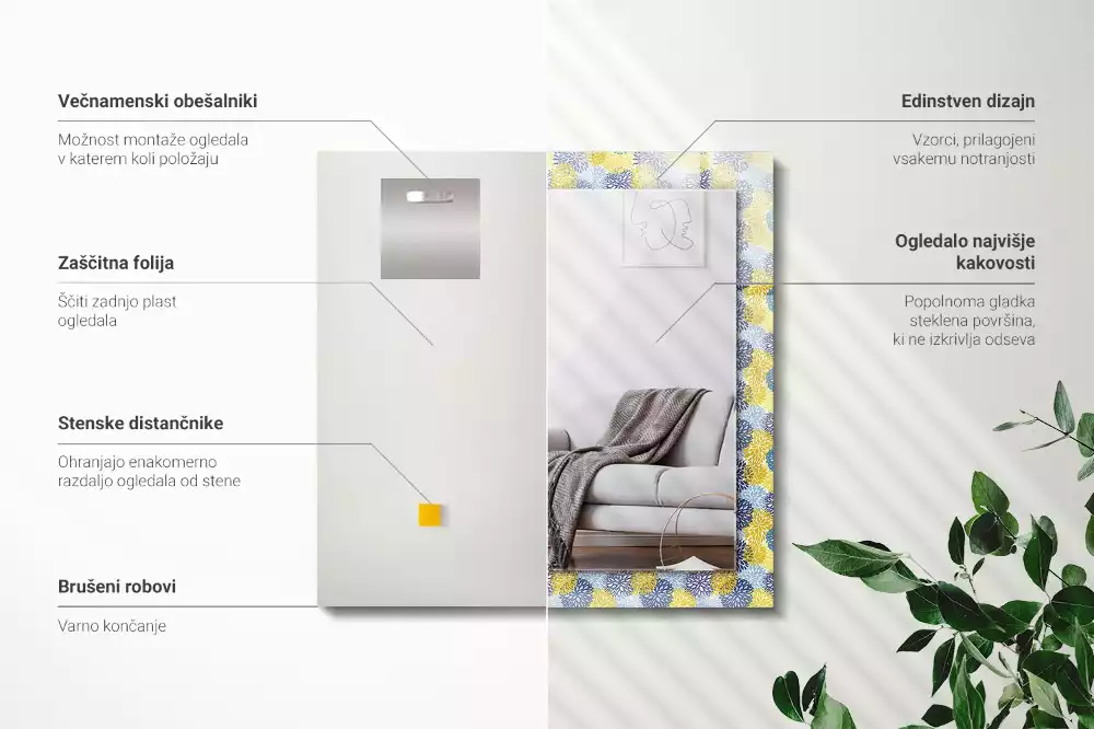 Obdélníkové dekorační zrcadlo Barevný květinový vzor