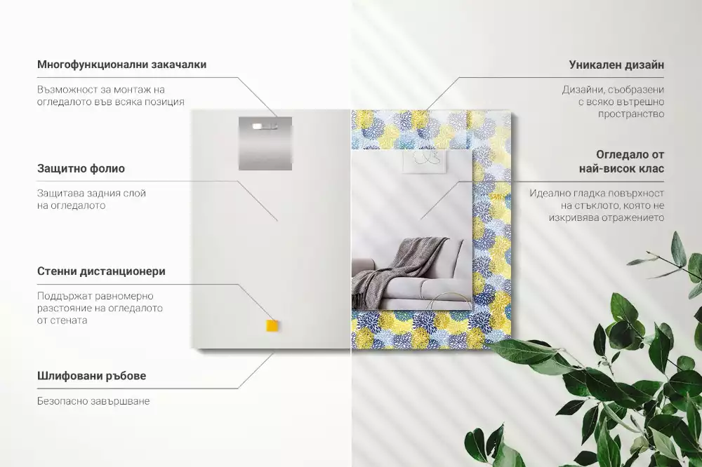 Obdélníkové dekorační zrcadlo Barevný květinový vzor