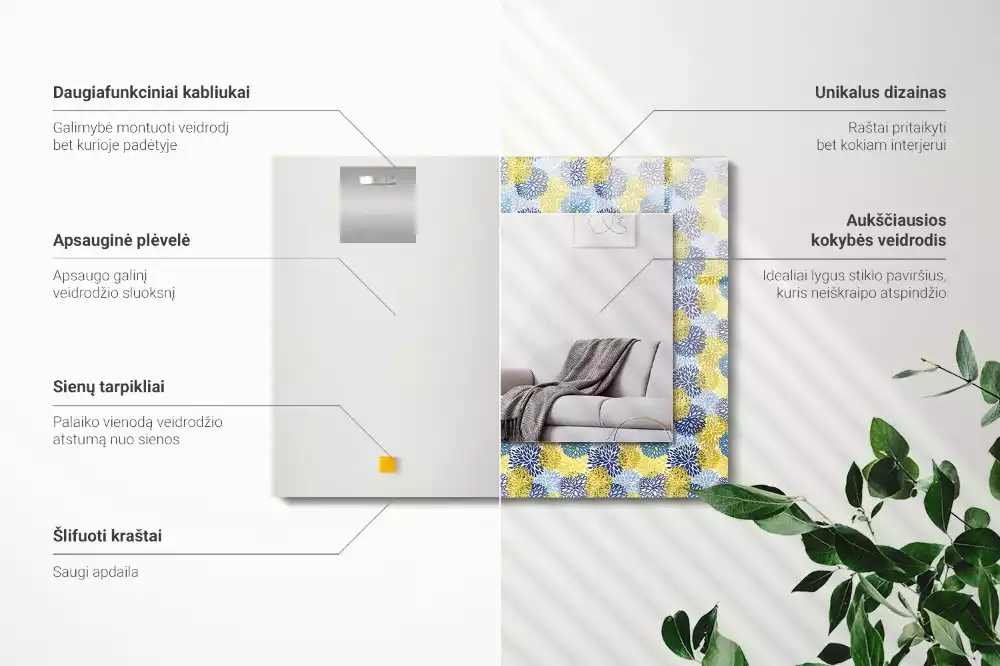 Obdélníkové dekorační zrcadlo Barevný květinový vzor