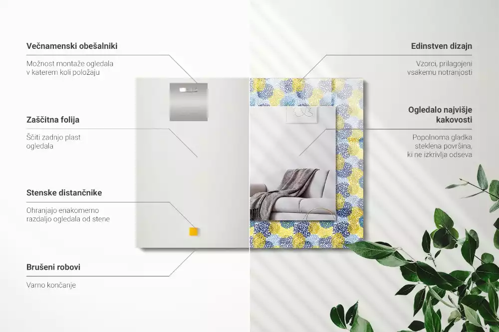 Obdélníkové dekorační zrcadlo Barevný květinový vzor