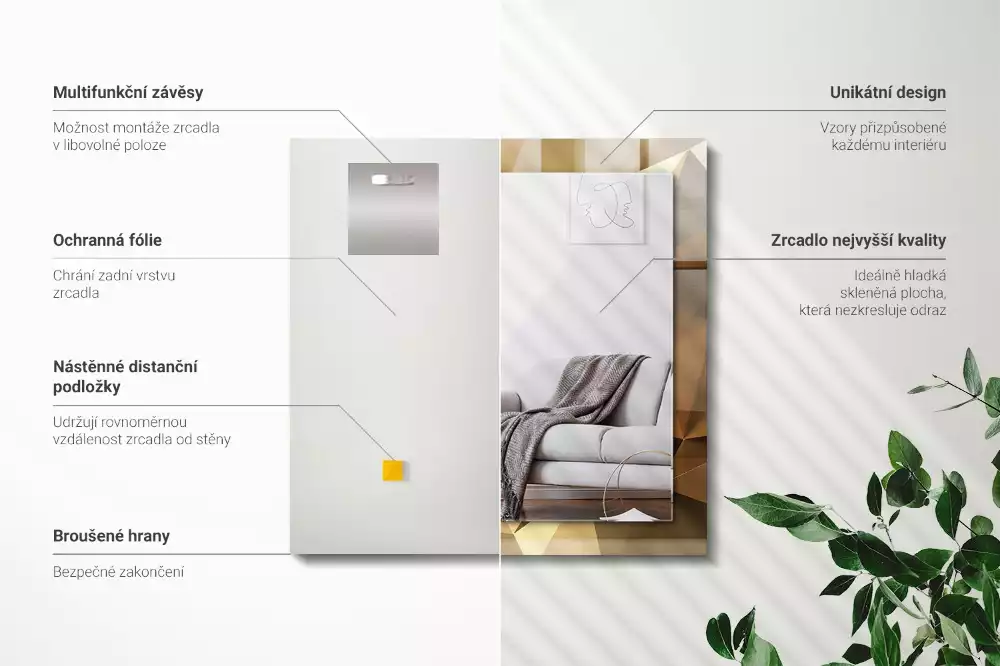 Obdélníkové dekorační zrcadlo geometrické tvary