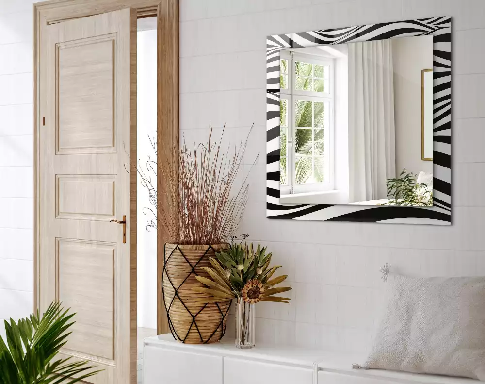 Obdélníkové dekorační zrcadlo Černé a bílé vlny