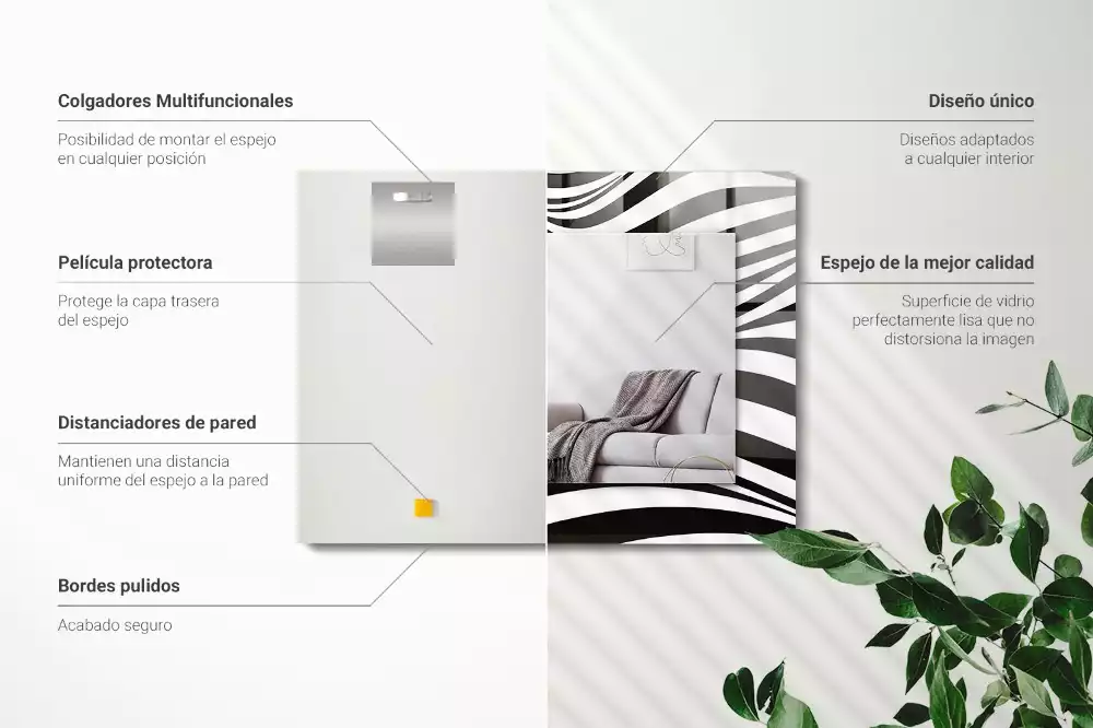 Obdélníkové dekorační zrcadlo Černé a bílé vlny