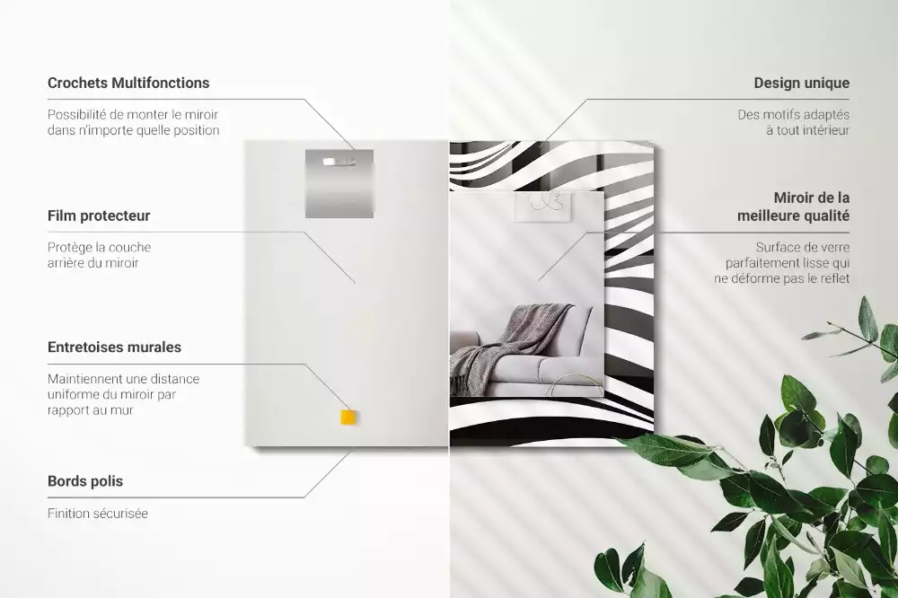 Obdélníkové dekorační zrcadlo Černé a bílé vlny