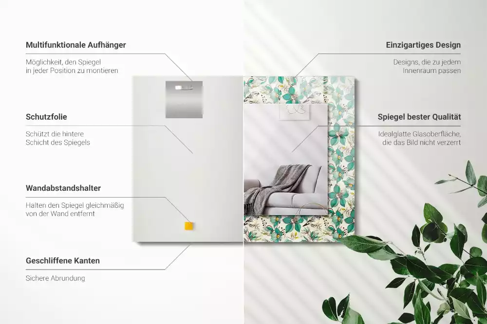 Obdélníkové dekorační zrcadlo Ptáci a květiny