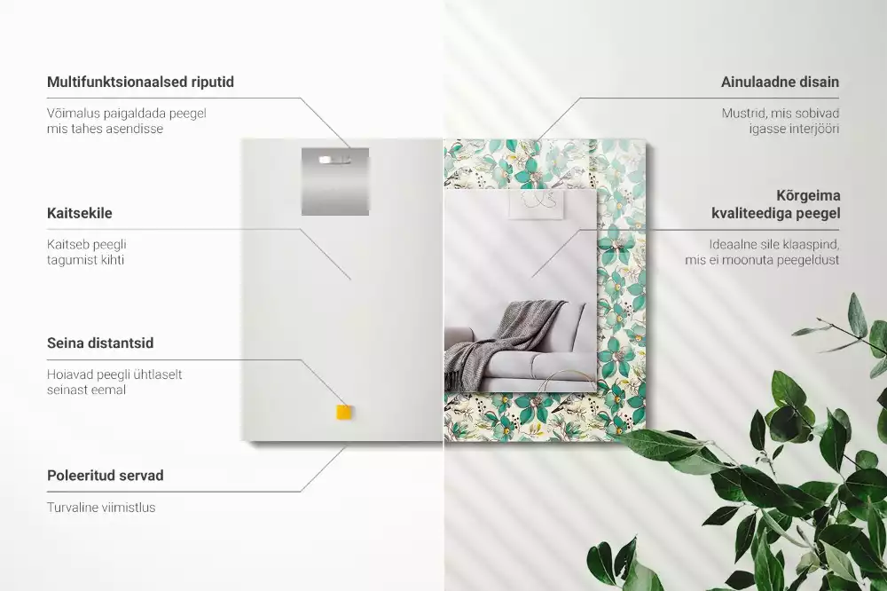 Obdélníkové dekorační zrcadlo Ptáci a květiny