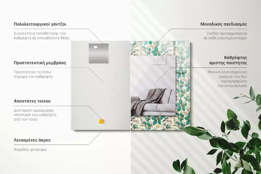 Obdélníkové dekorační zrcadlo Ptáci a květiny