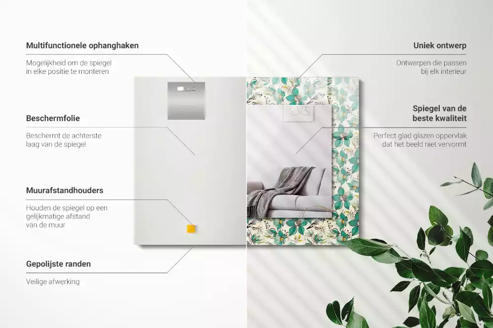 Obdélníkové dekorační zrcadlo Ptáci a květiny