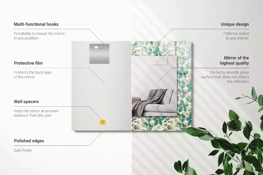 Obdélníkové dekorační zrcadlo Ptáci a květiny