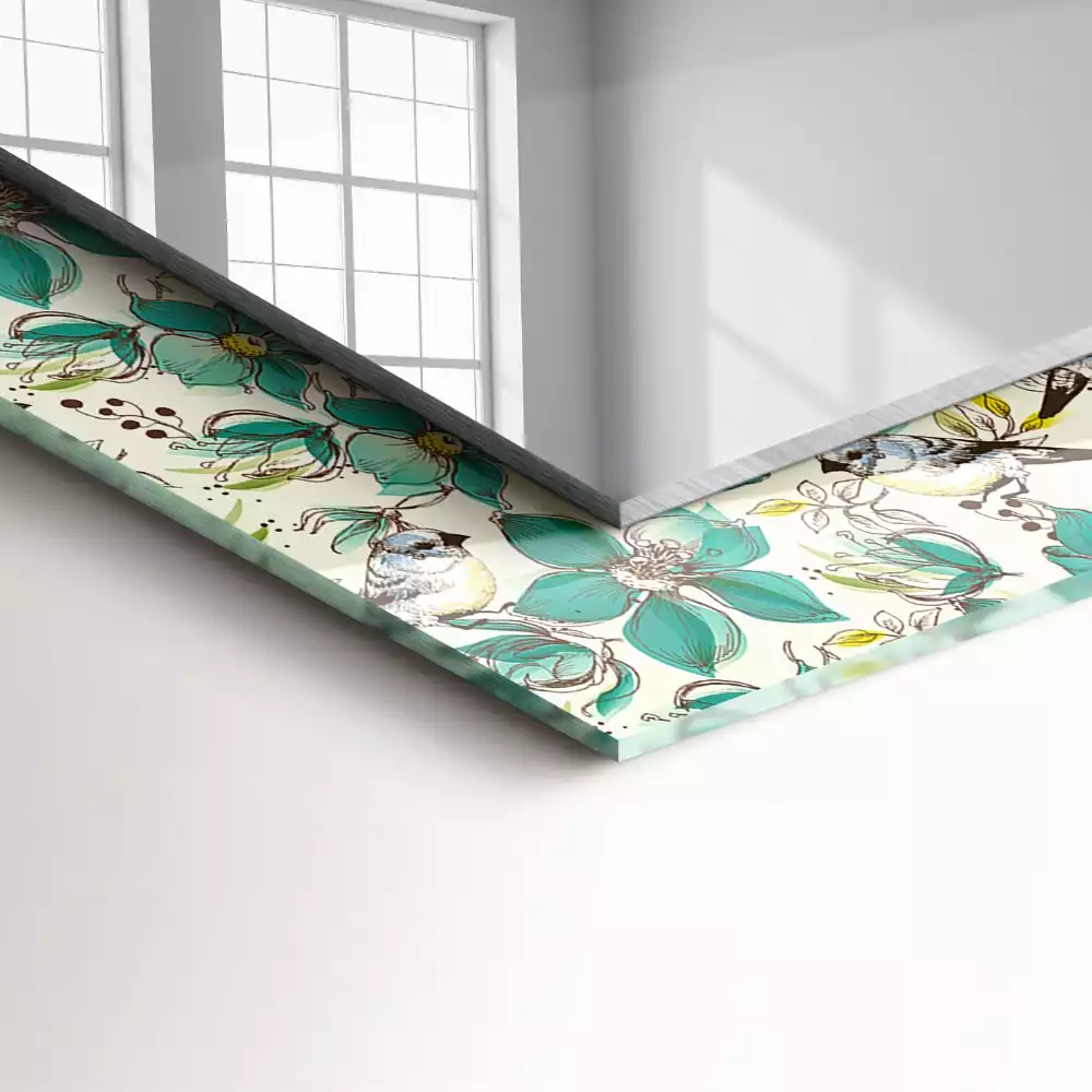 Obdélníkové dekorační zrcadlo Ptáci a květiny