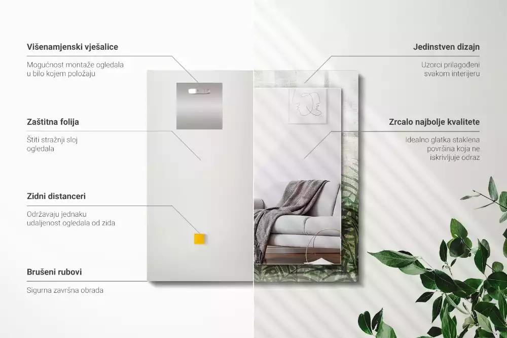 Obdélníkové dekorační zrcadlo Zelené listy kapradí