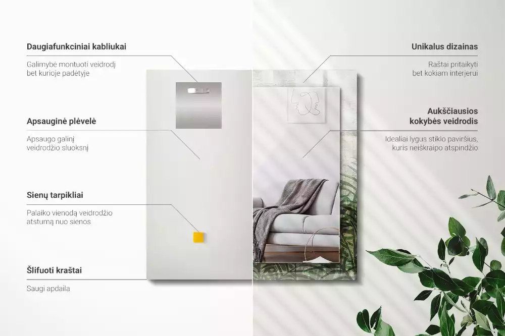 Obdélníkové dekorační zrcadlo Zelené listy kapradí