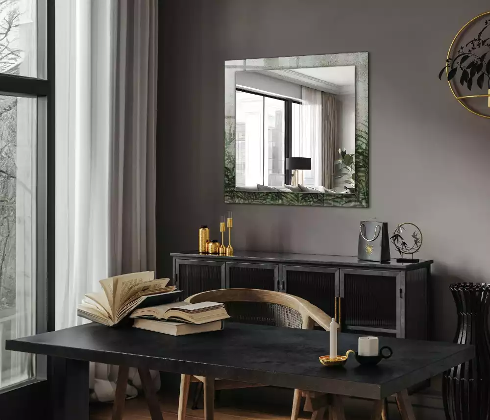 Obdélníkové dekorační zrcadlo Zelené listy kapradí