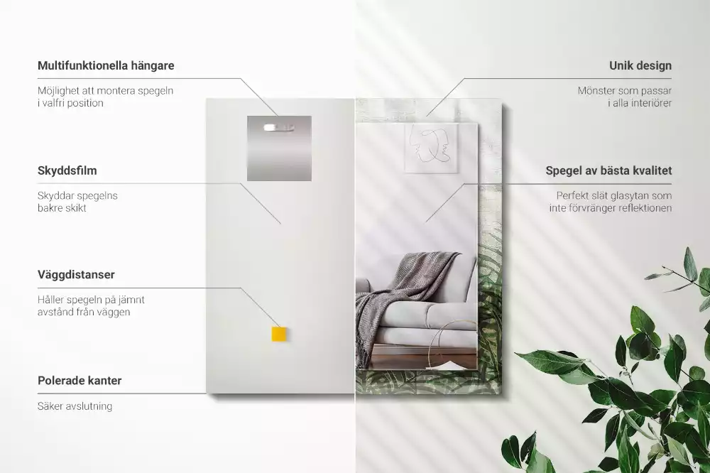 Obdélníkové dekorační zrcadlo Zelené listy kapradí