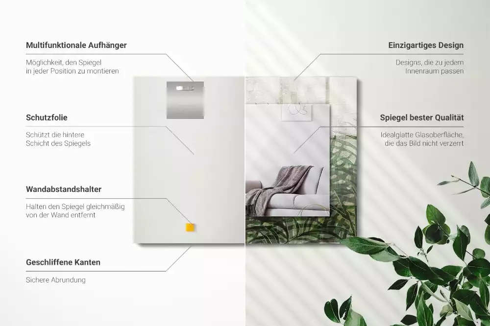 Obdélníkové dekorační zrcadlo Zelené listy kapradí