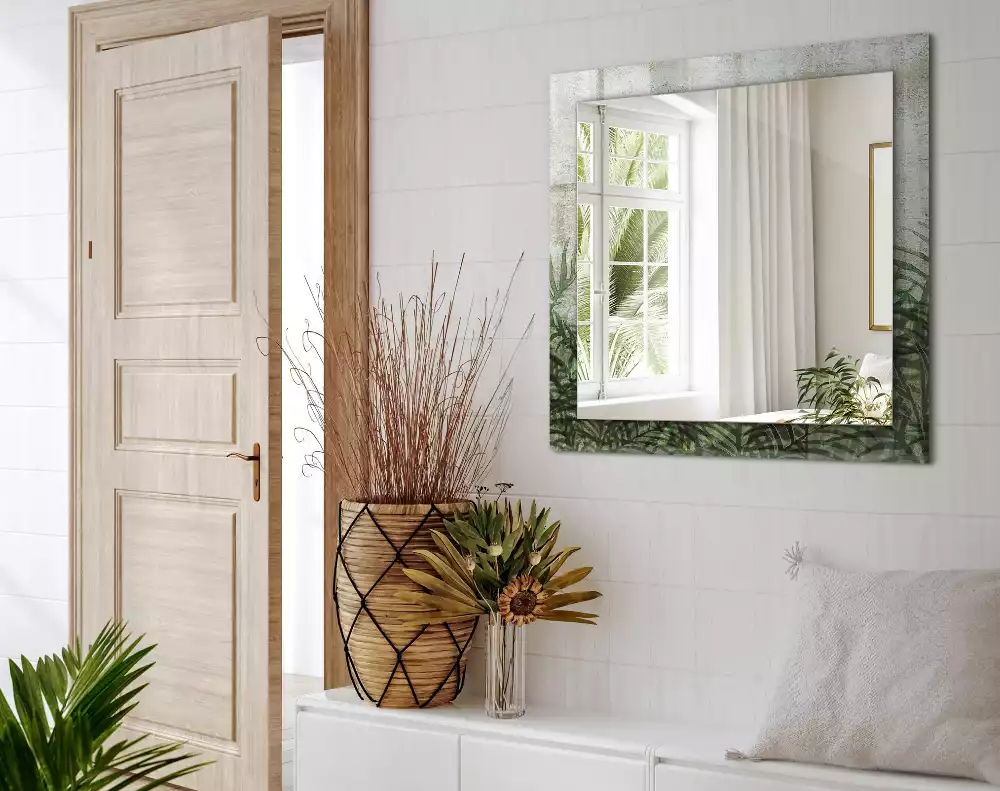 Obdélníkové dekorační zrcadlo Zelené listy kapradí