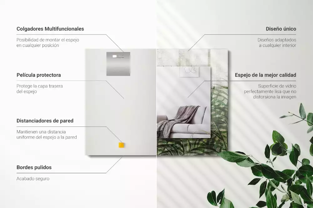 Obdélníkové dekorační zrcadlo Zelené listy kapradí