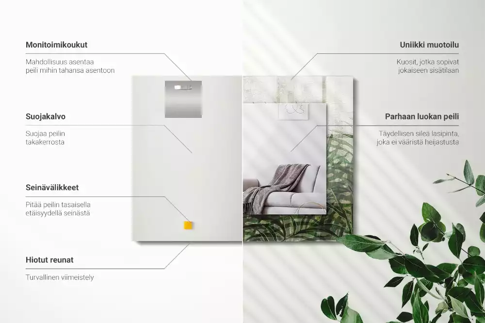 Obdélníkové dekorační zrcadlo Zelené listy kapradí