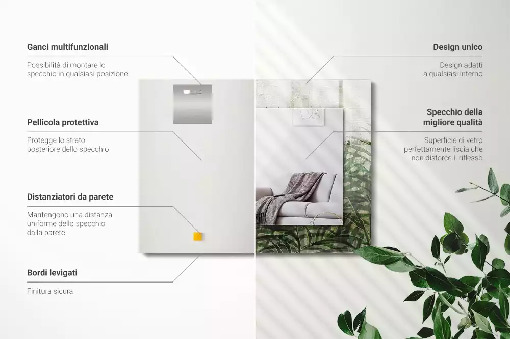 Obdélníkové dekorační zrcadlo Zelené listy kapradí