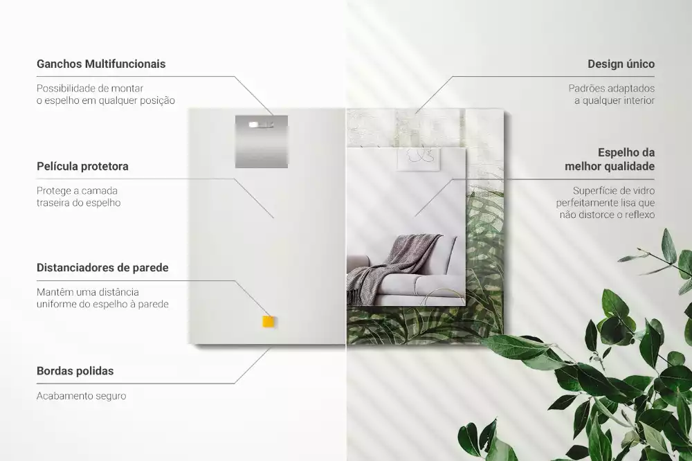 Obdélníkové dekorační zrcadlo Zelené listy kapradí