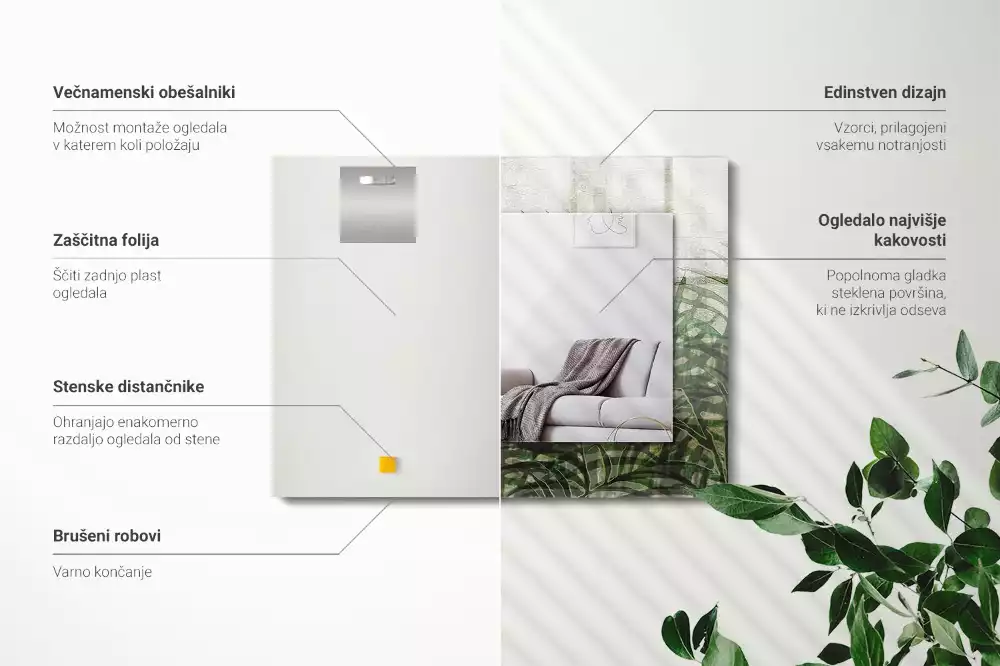 Obdélníkové dekorační zrcadlo Zelené listy kapradí