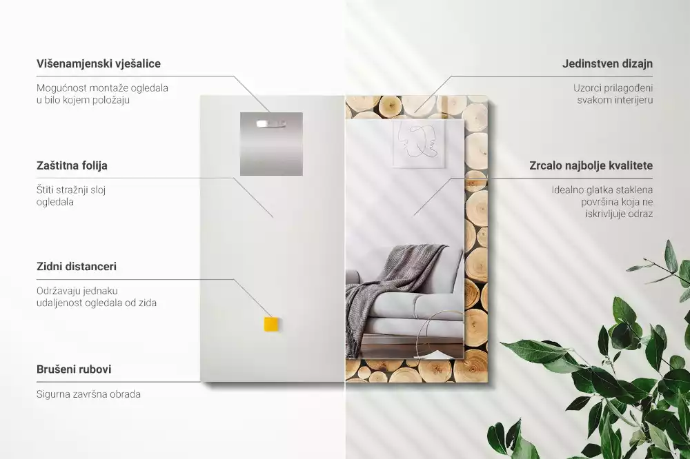 Obdélníkové dekorační zrcadlo Průřezy kmenů stromů