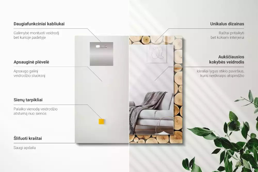 Obdélníkové dekorační zrcadlo Průřezy kmenů stromů