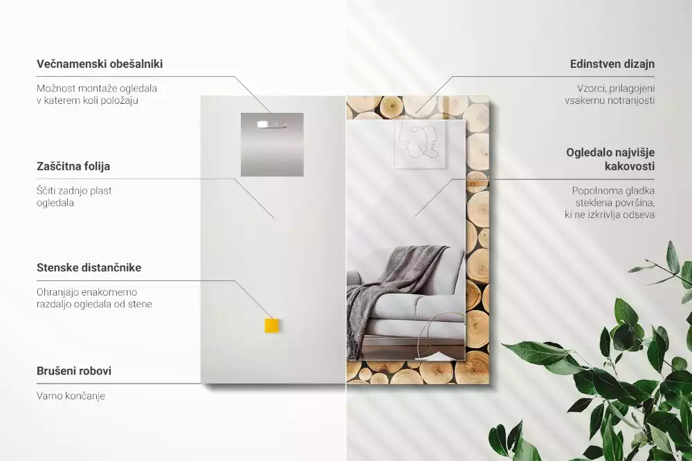 Obdélníkové dekorační zrcadlo Průřezy kmenů stromů