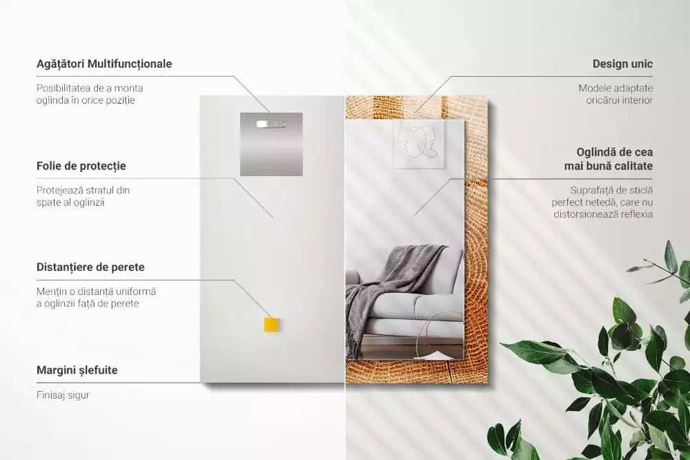 Obdélníkové dekorační zrcadlo Průřez kmenem stromu s letokruhy